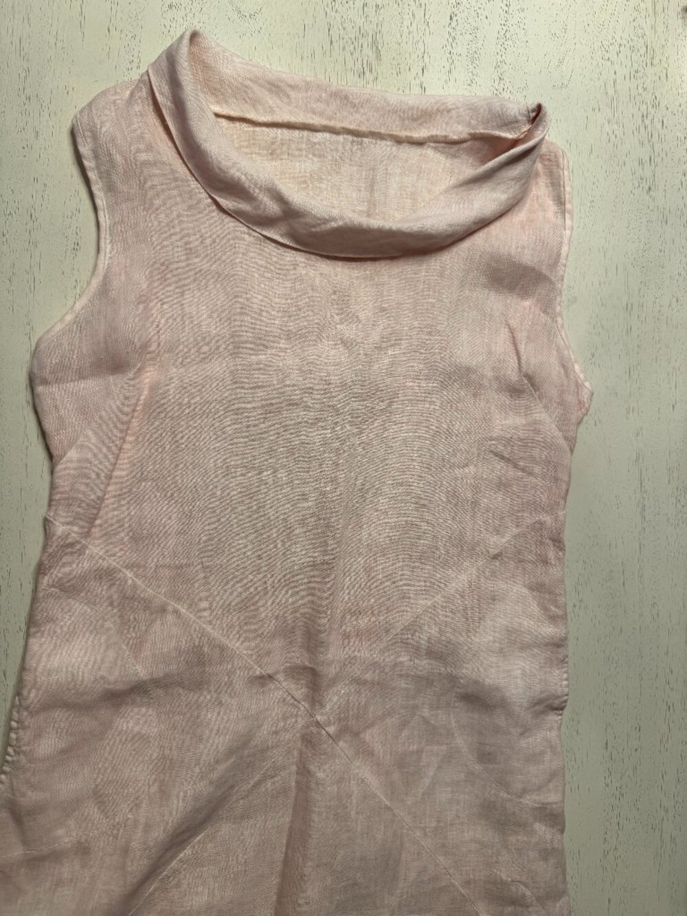 Petal Pink 100% Italian Linen Sheath, with cowl neck, and detailed seams